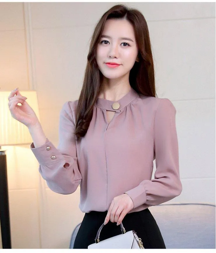 Women Chiffon Shirt Lady Casual Long Sleeve Girl Blouse Top Before Short  Back Long Irregular Women Clothing Tops