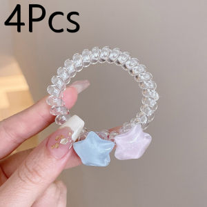 【♡Lovely girls house♡】4Pcs ดาวขนาดเล็กแบบเรียบง่ายเชือกผมโปร่งใสสำหรับผู้หญิงหญิงสาวผ้าโพกศีรษะห่วงผมยืดหยุ่นสูงสไตล์ Ins
