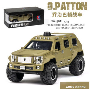 【WJ】1:24 G.Patton jeep off-road vehicle  alloy diecast car model pullback   military car toy for kids boy children collection gift