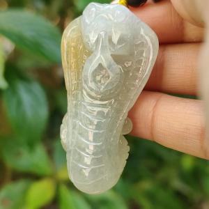 Light green and Yellow Natural Type A Jadeite Pendant carved as Snake symbols of rebirth transformation immortality and healing certificate included weigh 19.32 grams 47.3 * 25.7 * 13.3 mm suitable for daily wear (pendant76)