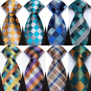 8CM Luxury Mens Ties Plaid Checks Stripes Classic Business Necktie Jacquard Woven Neck Ties for Mens Groom Wedding Party Neckwear