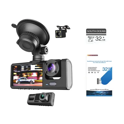24 Hours Record FHD 3 Camera Dashcam for Car Front + Interior + Rear Dash Cam Night Vision Parking Mode Car DVR Driving video Recorder