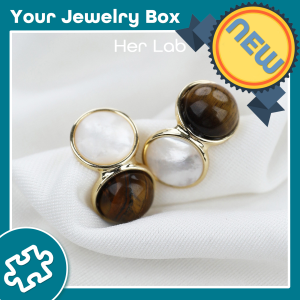 Her Lab Jewelry | Fashionable and versatile natural mother-of-pearl earrings high-grade brown tiger eye stone earrings retro French ladies jewelry