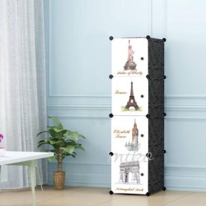 Bedroom Office Clothing Cabinet Wardrobe Storage DIY Plastic PP Furniture Flower Paris Type