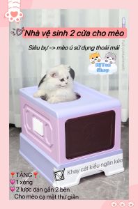 Nhà vệ sinh hai cửa có nắp cao cấp cho mèo / Nhà vệ sinh cho kèo size lớn kín chống văng cát có ngăn kéo hộc chứa cát