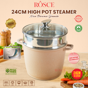 ROSCE PANCI GENTONG steamer stainless highpot stock pot pan 24cm tutup kaca Wajan ANTI LENGKET TEFLON MARBLE GRANITE