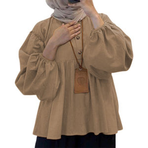 Stella Fashion Muslim Blouse Women Ice Silk Long Sleeve Loose Fit Modest Top Casual Elegant Wear