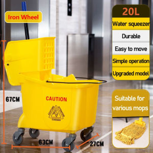 20L/36L Commercial Mop Bucket Squeezer Heavy Duty Side Press Wringer with Wheels Thickened Cleaning Trolley for Hotel Restaurant Office Mall Janitorial Floor Cleaning