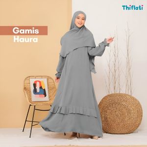 Set Haura Gamis Crinkle Airflow Premium Gamis Daily Ringan Adem + Bergo Cantik