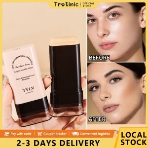 Trotinic 20g TVLV Double-Headed Foundation Stick Waterproof Long-lasting Even Skin Tone Brightening Eraser Natural Covering Flaws Foundation With Brush