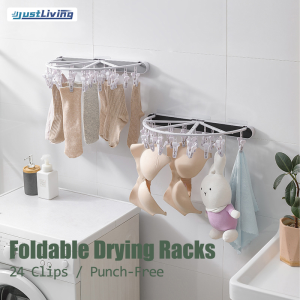 JustLiving 24 Kẹp Giá Phơi Đồ Có Thể Gập Lại Giá Phơi Đồ Phòng Tắm Ban Công Treo Tường Không Cần Đục Lỗ Tất