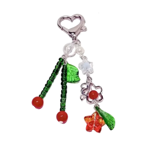Fashionable Cherry Designs Keyring And Bag Accessory Practical Alloy And Beads Bags Decoration Pendant for Backpack