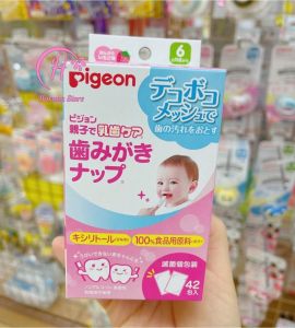 Khăn Lau RăngGạc Rơ Lưỡi  Pigeon Cho Bé Cho Bé Từ 6 Tháng Tuổi - Hộp 42 Miếng nội địa Nhật