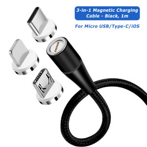 3-in-1 Magnetic Charging Cable QC3.0 Fast Charge Micro USB Type-C iOS Nylon Cord⚡PH deliveryIn stock⚡