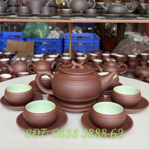 Bộ Ấm Chén Bát Tràng Trống Chỉ Đỏ Men Ngọc Bộ Ấm Trà Nghệ Nhân Vương Mạnh Tuấn