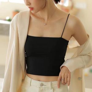Women Camisole with Chest Pads for Inner and Outer Wear Trendy Bottomed Shirt with A Straight Neckline Popular on The Internet Women Vest
