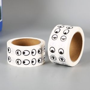 FENGIA 1000pcs/roll Self-Adhesive Premium Eye Stickers Crafts Reusable Mini Eye Shaped Sticker Cartoon Black White Designs Stationery Sticker for DIY Arts