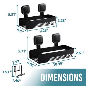 TAILI 2 Pack Suction Cup Bathroom Storage Rack With Hook No Drill Wall Mounted Rustproof Shower Caddy Waterproof Removable Bathroom Organizers