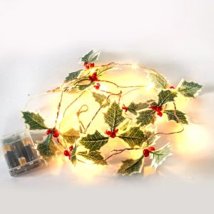 2M Christmas Red Fruit Light String with Pine Needles LED Light String Warm Decoration for Party New Year Decor