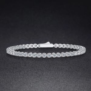 EWYA Sparkling Full 0.03ct 2mm D Color Moissanite Tennis Bracelet for Women Girl Fine Jewelry S925 Silver Diamond Link Bracelets