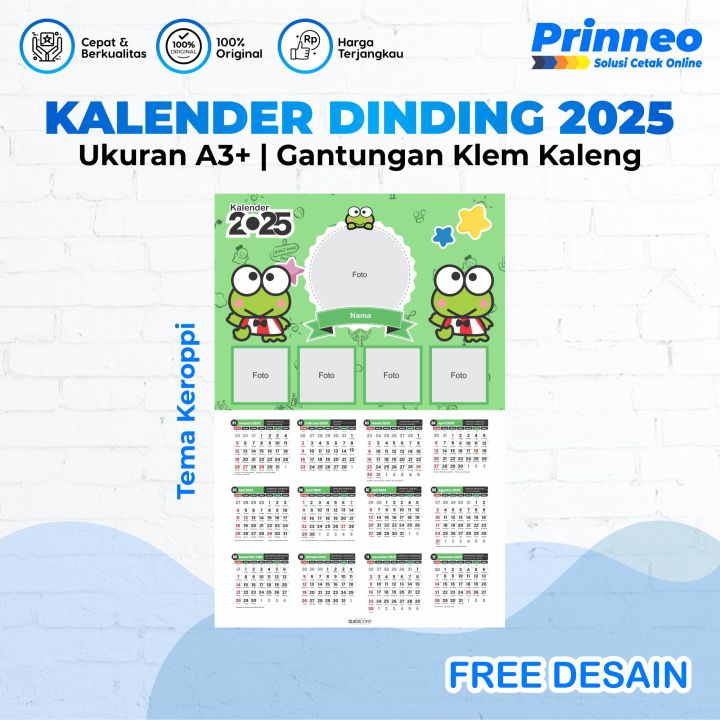 Kalender 2025 Custom ( 2 pcs ) Tema Keroppi, Kalender Tahun Baru 2025