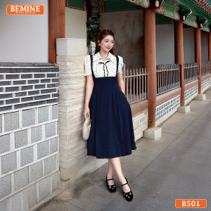 [DUY NHẤT 25-29.10-VOUCHER 40K]Đầm thiết kế BEMINE cổ đức phối chấm bi giả yếm dáng chữ A phù hợp đi làm-B501