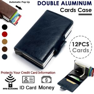 Anti Theft Smart Wallet Rfid Protection ID Credit Card Holder Metal Leather Aluminum Business Credit Double Case Men Women Double Layer Wallet