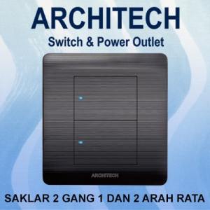 ARCHITECH PLATINUM B9-K2B BLACK Sakelar/Saklar/CETEK 2 Gang 2Arah LED & ARCHITECH PLATINUM B9-K2A BLACK Sakelar/Saklar/CETEK 2 Gang 1Arah LED