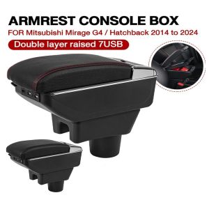 BESTOUR with USB Console Box Double Layer with Storage Bag Car Accessories Durable Multifunctional Center Storage Box for Mitsubishi Attrage Mirage/ Mitsubishi Hatchback 2014 to 2024 Universal