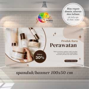 Cetak Spanduk Banner Krem dan Cokelat Estetik Feminim Produk Kecantikan