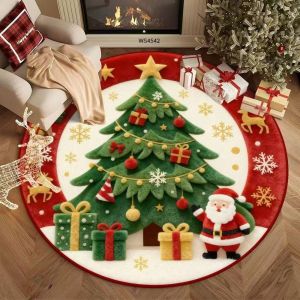 HCHC MALL In phẳng 2D Thảm Giáng Sinh Ông già Noel Chuông cây Thảm cửa Giáng Sinh Trang trí nhà cửa Chống trơn trượt Thảm tròn Phòng khách