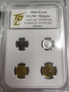 TQG Plastic Case - Mint Error Malaysia 2011 3rd series Coins Blank Planchet Complete Set 4pc (5sen10sen20sen50sen)