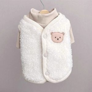 BEIERWA Cute Bear Vest & Turtleneck Set for Dogs and Cats Soft Fluffy Winter Pet Outfit with Adorable Embroidered Design