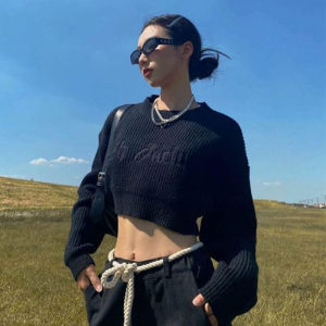 🦋 VEVE Fashion Sweater Crop Top Women Slim Knitting Long Sleeve Croptops Korean Style