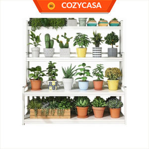 【COZYCASA】Trapezoid Metal Plant Rack Shoe Shelves 3/4 Tier Balcony Multi Layer Solid Wood Storage Rack Outdoor Pot