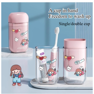 New Travel Mouthwash Cup Cartoon Cute Portable Teethbrush Holder Mouthwash Cup Set Portable Wash Cup