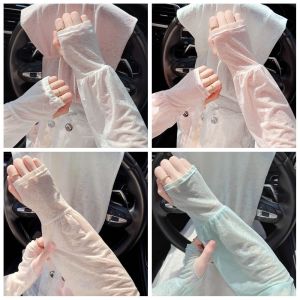 MINFEN Thin Lace Ice Silk Sleeves Flower Anti-UV Cycling Gloves Cute Sun Protection Sunscreen Sleeve Women