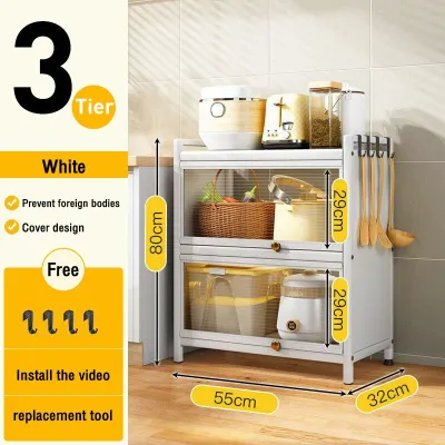 NINI Kitchen Dustproof Carbon Steel Storage Cabinet | Flip Door Kitchen Sideboard | Kitchen Tall Floor Cabinet | Kitchen Appliance Storage Rack
