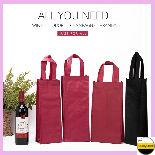 Ship24HrsPerak🔥High Quality Double layer Woven Bag Bottle Red Wine Bag ...