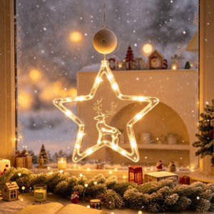Quivlox LED Christmas String Lights Suction Cup Christmas Window Decor Star & Christmas Tree Ambient Lights Warm Home Decor