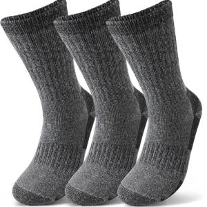 3Pairs Merino Wool Hiking Thermal Ski Socks Mens Winter Terry Crew Socks for Mountain Trail & Camping Activities High Quality