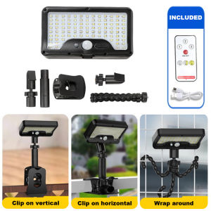 Solar Motion Sensor Lights Outdoor Clip On Tripod Wall Mount 3 Installation Methods 92 LED Adjustable Color Temperature Remote Control Waterproof Security Lamp Yard