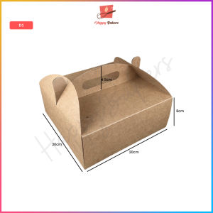 Kraft Cake Box With Handle | 8 inches | 20cm | For Cakes Muffins Cupcakes Cookies | Kraf KeK Kotak Kukis