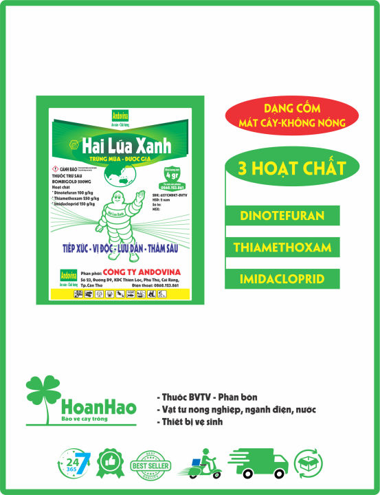 HAI LÚA XANH 4gr - Thuốc trừ sâu rầy: Bọ trĩ, rầy xanh, rầy phấn trắng, ngâu, ruồi vàng, sâu đất, sâu vẽ bùa, sâu ăn bông