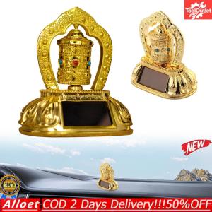 [Ready] Solar Energy Prayer Wheel Revolving/Rotating Solar Auto Spinning Golden Cylindrical Car Accessory