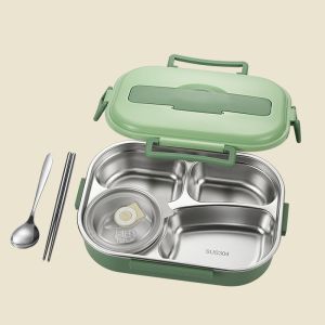 Hộp cơm inox 304 nhiều ngăn có hộp canh kèm bộ thìa đũa inox cao cấp BAG U HC3NPASTEL178