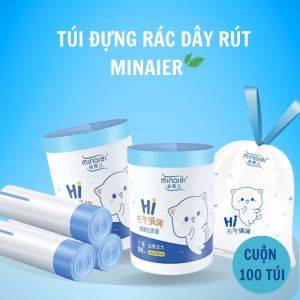 Túi đựng rác dây rút Minaier chống rò rỉ nước - Túi đựng rác cuộn 50 túi siêu dai kích thước 45x50cm túi đựng rác