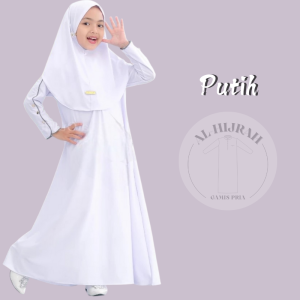 Gamis Anak Set Hijab Mecca Set Gamis Putih Anak Perempuan Gamis Anak Bahan Jersey Abaya Anak AH06