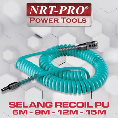 Selang Recoil PU Spiral Kompresor Recoil Hose 6 9 12 15 meter Lengkap Coupler