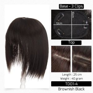 25cm  35cm  Long Straight Natural Hair Clip in Topper Toupee Hairpiece  With Bangs